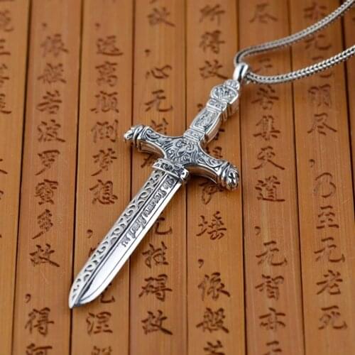 S925 Silver color Cross Pendant 925 Silver color Cross Pendant 100% 925 Solid Thai Silver color sword Pendants for Men Jewelry
