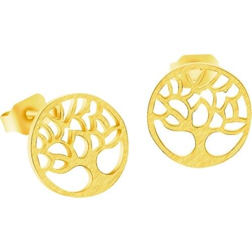 New Fashion Jewelry Tree of Life Stud Earrings For Women Gold Silver Color Stainless Steel Earrings Pendientes Mujer Brincos BFF