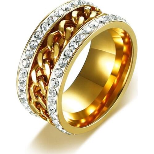Charm 2 Row Lines Clear Crystal Wedding Rings For Women Fashion Rhinestone Stainless Steel Gold Jewelry Christmas Gift Size 7-12