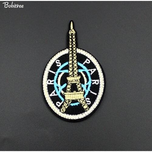 Paris Tower Size 9.9*6.1cm clothes Patch Applique iron on Embroidered Patch for Clothes Stickers Garment Accessories