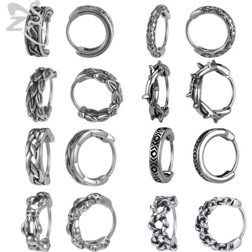 ZS Wing Round Circle Earring for Man Women Stainless Steel Hoop Earrings Punk Rock Roll Hip Hop Ear Earring Vintage 11MM Jewelry