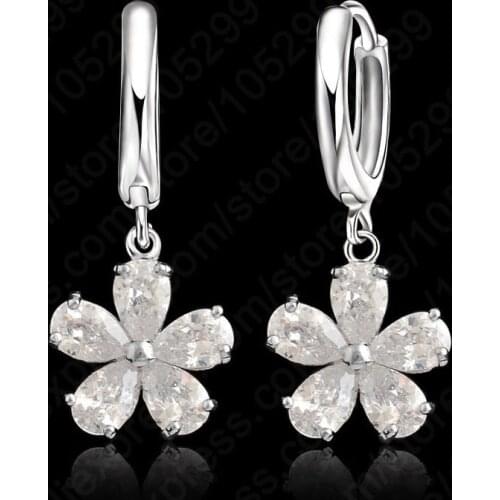 Flower Shape Dangle Earrings Shinning Stone 925 Sterling Silver CZ Cubic Zircon Earring Fashion Wedding Jewelry For Women