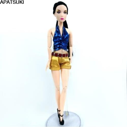Blue V Neck Short Vest Pants Doll Clothes For Barbie Doll Accessories for 1/6 BJD Doll Outfits for Barbie Dollhouse Toy