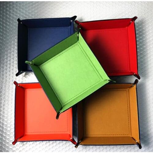 100pcs Foldable Storage Box PU Leather Square Tray for Dice Table Games Key Wallet Coin Box Tray Desktop Storage Box Trays SN