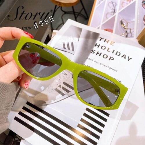 STORY Retro Rectangle Green Sunglasses Women Men 2020 Luxury Brand Design Vintage Leopard Frame Square Sun Glasses UV400 S8955F