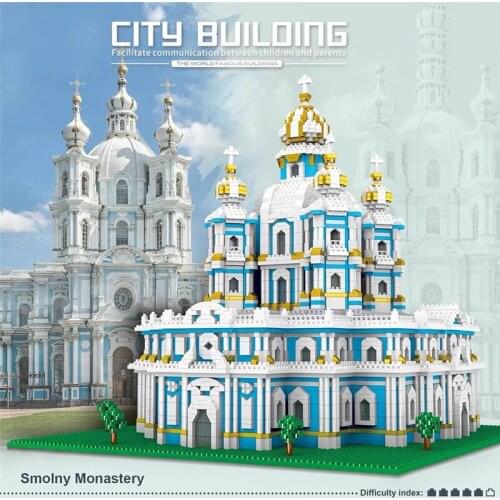 World Famous Architecture Russia Smolny Monastery Building Blocks City Street View Diamond Mini Bricks Children Educational Toys