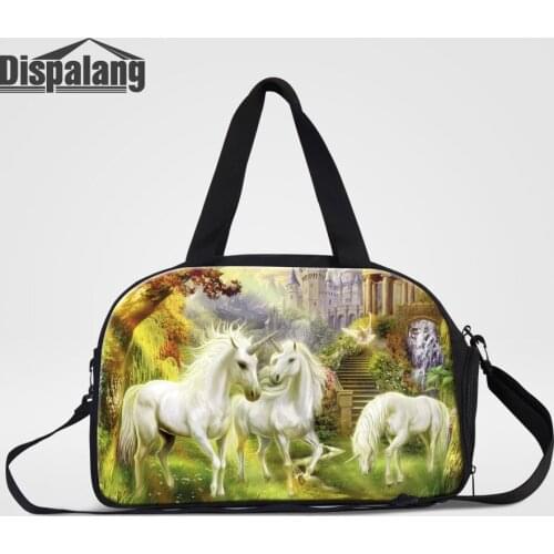 Dispalang Cute Unicorn Womens Travel Duffle Bags With Shoes Pocket Animal Horse Printing Overnight Bag Men Portable Duffel Bags