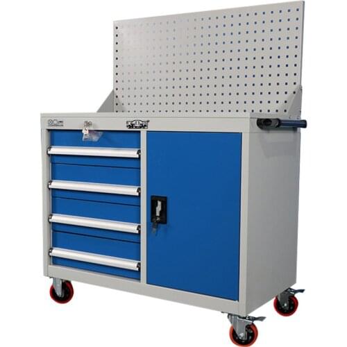 4 Layers Tool Trolley Repair Cart with Movable Wheels Hanging Board Workshop Cart Garage Metal Tool Cabinet Without Tools
