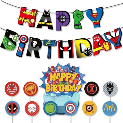 Marvel Theme Party DIY Superhero Balloons Iron man Spiderman Figure Birthday Balloons Banner Cake Topper Avenger Birthday party