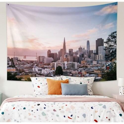 Beautiful City Scenery Tapestry Vintage Exotic Summer Plant Nature Frame for Bedroom Photography Wall Decor