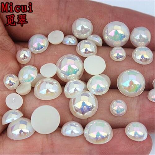 6/8/10/12mm Pearl Beads Half Round Pearl Rhinestone Applique Flatback Crystal Stickers DIY Scrapbook Button Decoration MC388