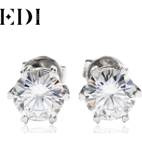 EDI Classic White Gold Stud Earrings Real 14k 1.2cttw Round Brilliant Solitaire Moissanites Earrings For Women Jewelry Gift
