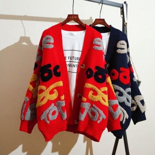 Ins Sweater Cardigan Female Students Loose Lazy Wind Long Section Korean Autumn Coat Female Wild