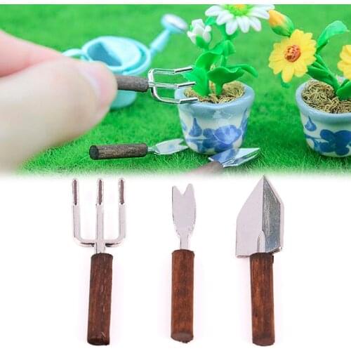 1/3Pcs 1:12 Scale Dollhouse Miniature Shovel Hoe And Pitchfork Farming Tools Fairy Garden Accessories Furniture Toys