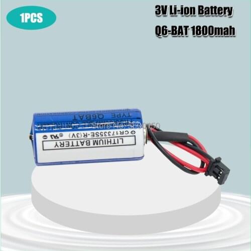 1PCS Q6BAT 3V 1800mAh CR17335 ER2/3A PLC Lithium Batteries With Plug For Mitsubishi CR17335SE-R Industrial Battery Long Lasting
