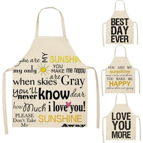 1 Pcs Simple Letter Printed Kitchen Apron for Woman Man Cotton Linen Aprons For Cooking Home Cleaning Tools