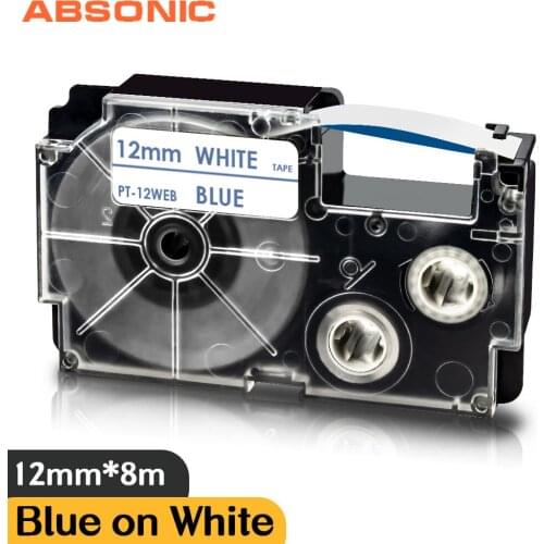1PK Labels Tape 12mm Width XR-12WEB XR 12WEB Blue on White Compatible for Casio EZ Label Maker KL-60-L KL-60SR KL-170 Printer