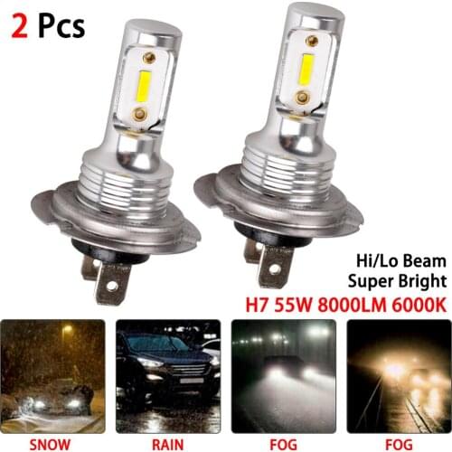 2pcs H7 LED Headlight Bulbs Conversion Kit Hi/Lo Beam 55W 8000LM 6000K Super Bright
