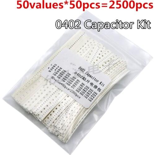 50values X50pcs=2500pcs 0402 SMD Ceramic Capacitor Assorted Kit 1pF~10uF Chip Samples kiT 1PF 1.5PF 3PF 4.7PF 10NF 1.5NF 1NF