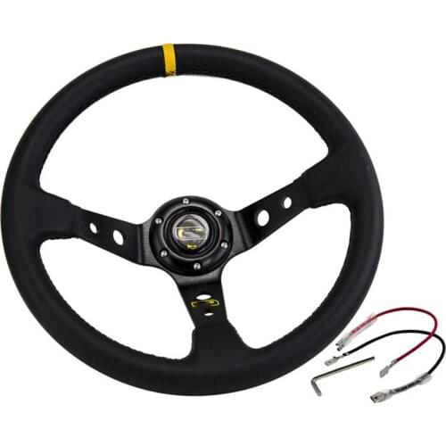 6 Bolt Aluminum Racing Steering Wheel 350mm Black Deep Corn Dish Steering Wheels with horn button