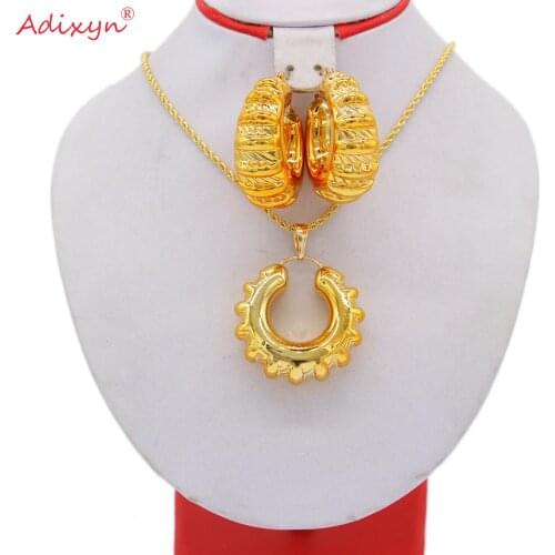Adixyn Hollow India Jewelry Set Gold Color Earring/Necklace/Pendant Fashion African Women Wedding Jewelry N10162