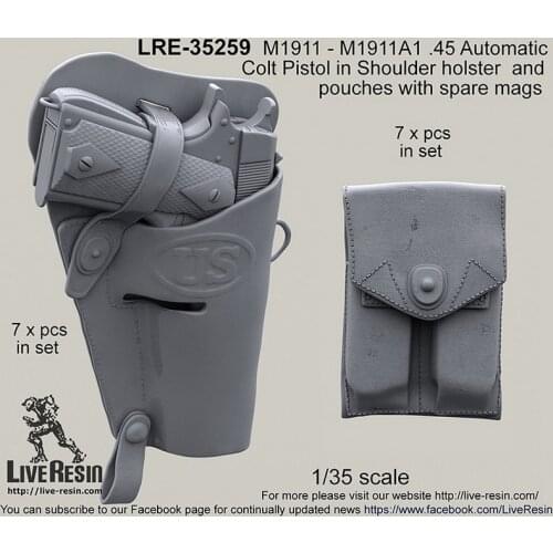 Live Resin LRE-35259 1/35 M1911 - M1911A1 .45 Automatic Colt Pistol in Shoulder holster and pouches with spare mags