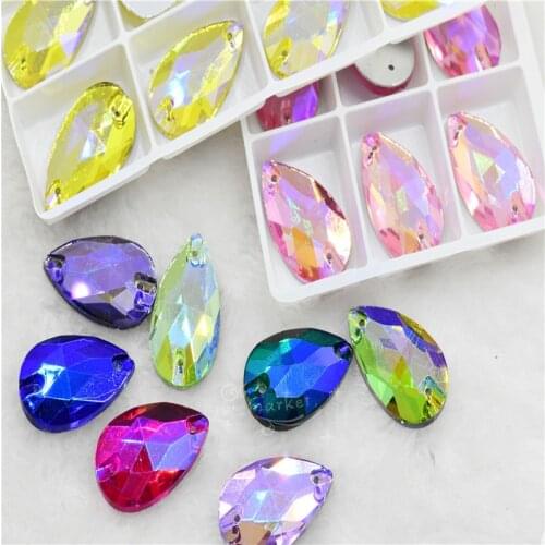 Glitter flatback fancy stones with holes sambacouture sewing standardress crafts teardrop ab color big size 17x18mm