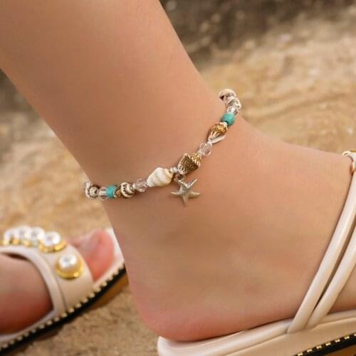 Fashion Starfish Shell Anklets For Women Summer Multilayered Ocean Beach Star Sea Turtle Ankle Bracelet Foot Leg Jewelry 2021