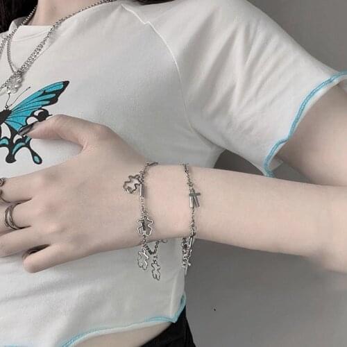 Hollow Bear Stainless Steel Cross Girl Creative Personality Couple Bracelet Men and Women Charm Bracelet Jewelry Lover Gift