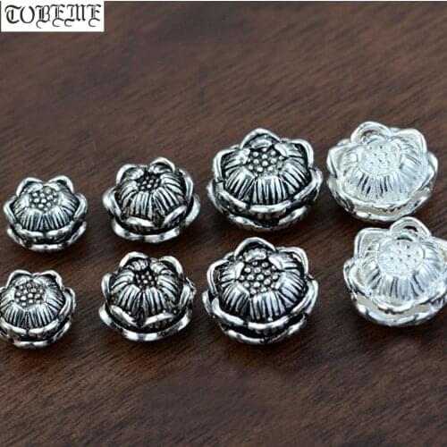 100% 925 silver Lotus Beads Tibetan Jewelry beads 925 Sterling Lotus Flower Loose Beads DIY Jewelry Findings
