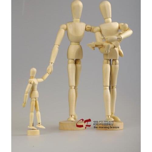 30cm Wooden couple family model mana sketch model carton joint man wood doll 3 pcs
