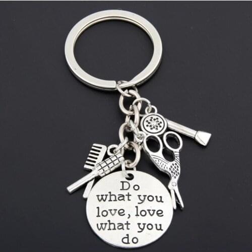 Europe and America Do What You Love Scissors Hairdryer Comb Hairdresser Stylist Key Chain Hairdressers Gift