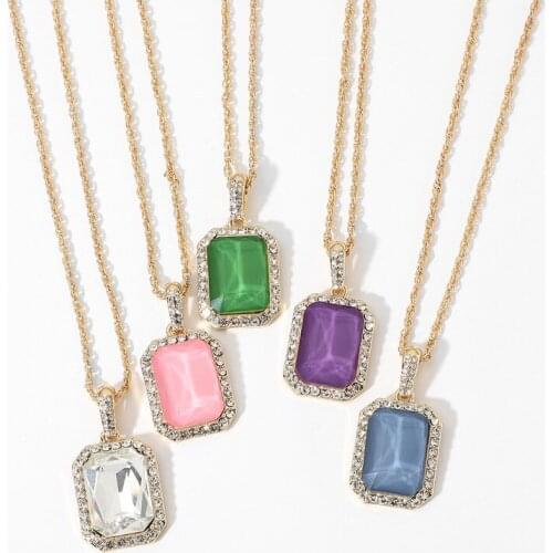 Minar Dainty Square Sparkly CZ Stone Pendant Necklace for Women Ladies Metal Twisted Thin Chain Necklace Chic Accessories