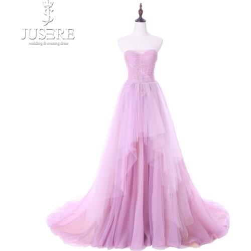 Jusere Fairy Pink Lovely Strapless Sweetheart Neckline Ruched Pleat A line Real Photo Young Girl Party Gown Prom Dress 2018