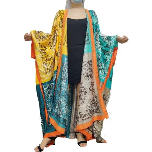 New Bohemian 2021Silk Printed MANDARIN KIMONO For Lady Dashiki African Traditional Muslim Women Summer Caftan Clothes