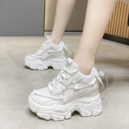 Thick Bottom Womens Vulcanized Shoes Mesh Lace-Up Solid Female Sneakers Fashion Strappy Comfortable Leisure Ladies Footwear New