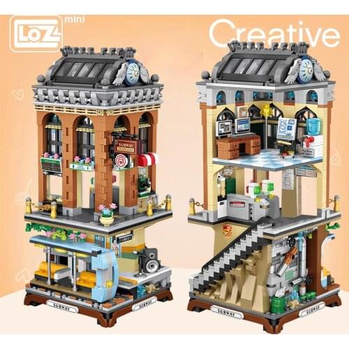 LOZ Mini Block Mini Street City Subway Station European-style buildings Transportation platform Model DIY Assembly Toys