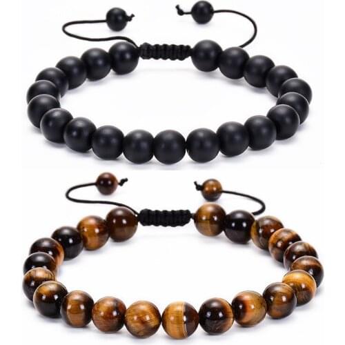 Minimalist 8mm Tiger eyes Black Matte Beads Bracelet For Couple Men Women Handmade Braided Rope Casual Natural Stone Bracelets