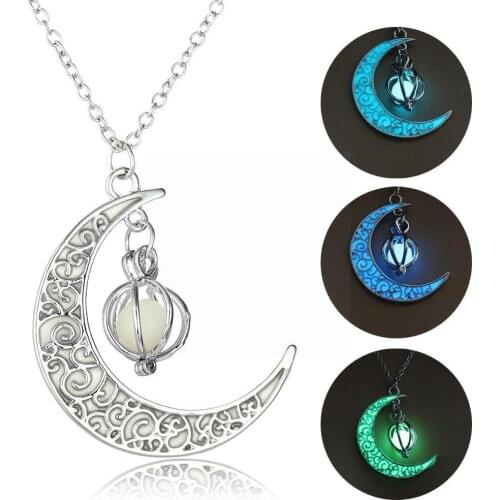 Fashion Glowing In The Dark Moon Pendant Necklace Women Gifts Lantern Charm For Halloween Jewelry Luminous Necklaces Pumpki K6B9