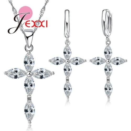 Spike Of Rice Design High Quality Clear Necklace Pendent Earrings Set For Anniversary Party Silver Jewelry Set For Women