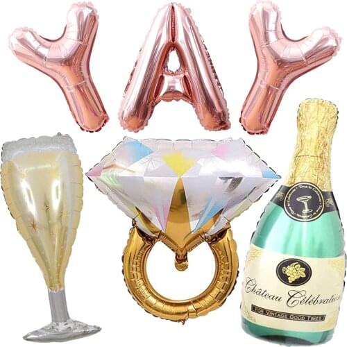 6pcs Bachelorette Party Balloons Set Bridal Shower Engagement Supplies YAY Party Banner Foil Balls Champagne Bottle Goblet
