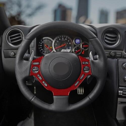 Red Glass fiber Steering wheel trim cover Car interior Auto Parts For Nissan GT-R R35
