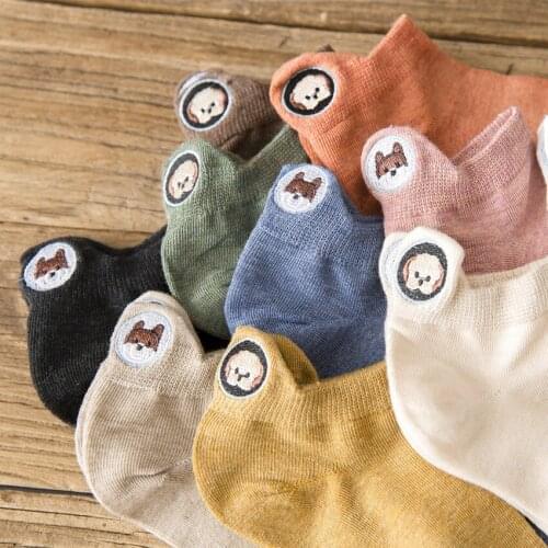 2020Socks childrens left and right feet embroidery dog boat socks womens college wind spring socks cotton cartoon new products