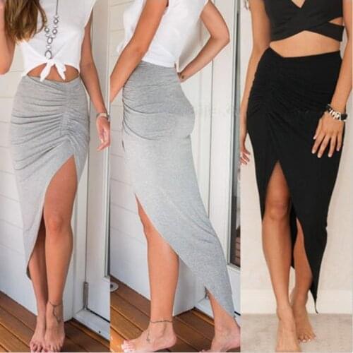 2020 New Sexy Irregular Skirts Women Summer Charm Split Long Skirt Slim Party Bodycon Skirt gray black