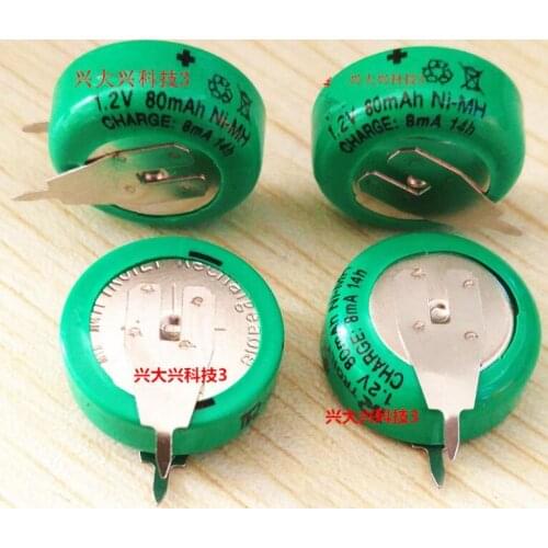 New 1.2V 80mAh button nickel-metal hydride rechargeable battery button 80mAh 1.2V with soldering foot timer