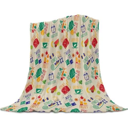 Living Room Sofa Blanket Vegetable Fruit Doodle Children Soft Throw Blanket Travel Airplane Hotel Portable Warm Thin Blanket