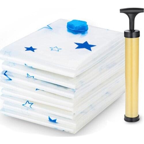 Vacuum Storage Bags, 4pcs Compressed Reusable Storage Bags with Zip & Pump for Bedding, Double Duvet, Pillow, Quilt, Clothes ect