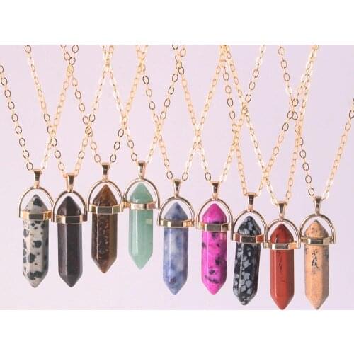 24pcs/lot 24 Different Colors Pendants Fashion Jewelry Natural Stone Crystal Pillar Bullet Necklace Pendant Druzy Reiki Pendulum