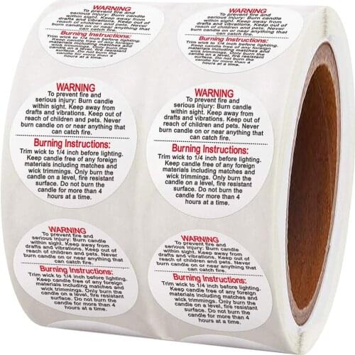 500pcs/roll Candle Warning Label Candle Jar Container Sticker Waterproof Candle Safety Label Vow Sticker Label 3.8cm
