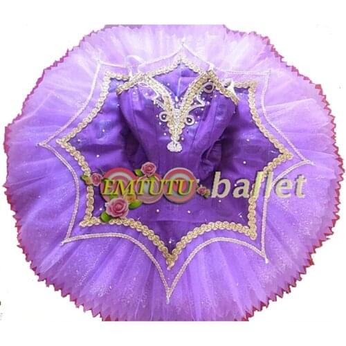 Adult Professional Ballet Tutu Purple Gold Swan Lake Ballerina Classical Ballet Tutus Women Pancake Platter Tutu Ballet Costume